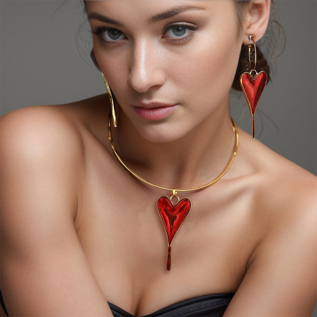 JOYERIA EXCLUSIVA! SET DE COLLAR Y ARETES LOVE RED + REGALO GRATIS!