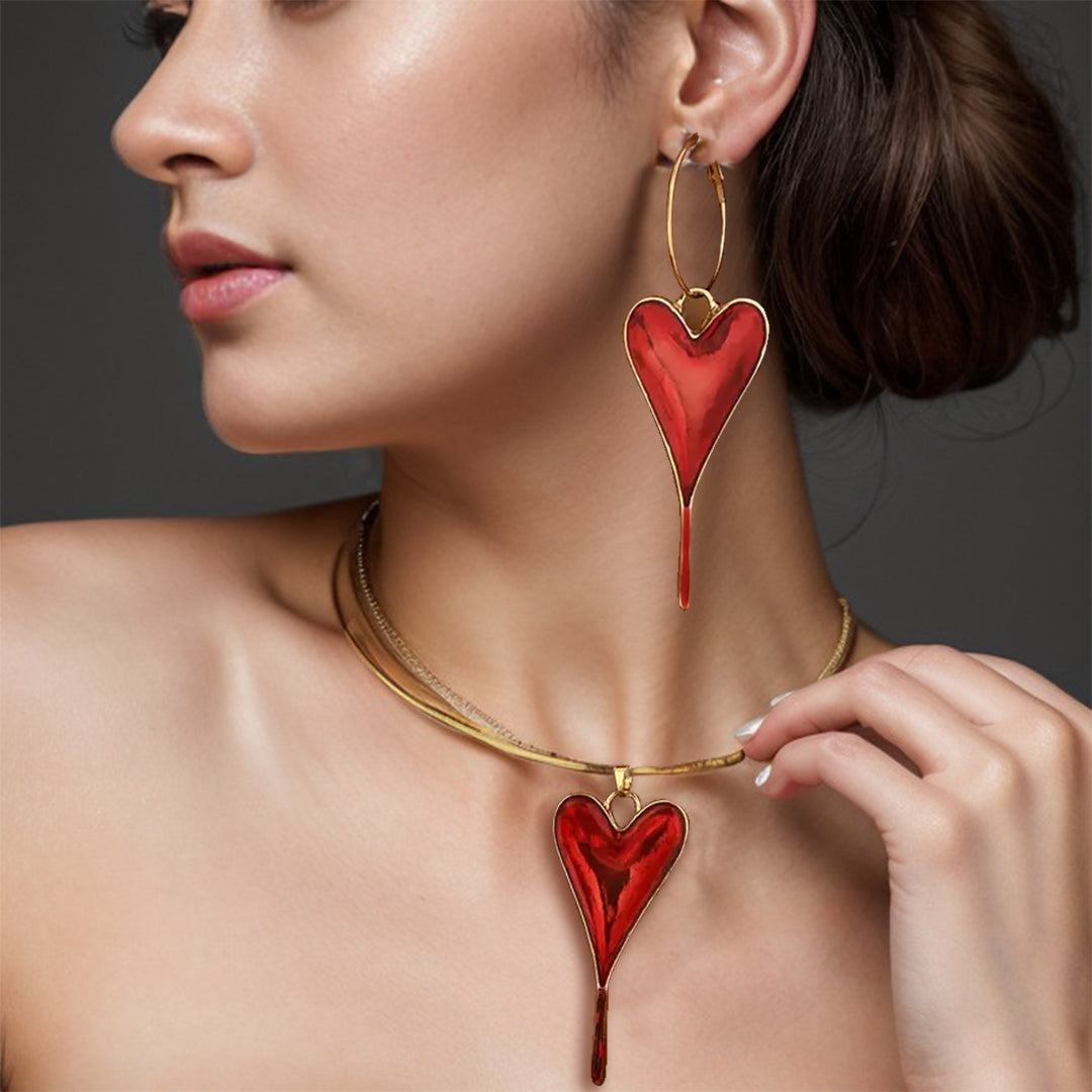 JOYERIA EXCLUSIVA! SET DE COLLAR Y ARETES LOVE RED + REGALO GRATIS!