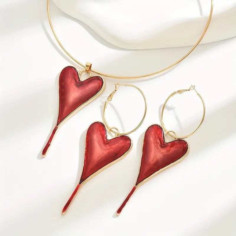 JOYERIA EXCLUSIVA! SET DE COLLAR Y ARETES LOVE RED + REGALO GRATIS!