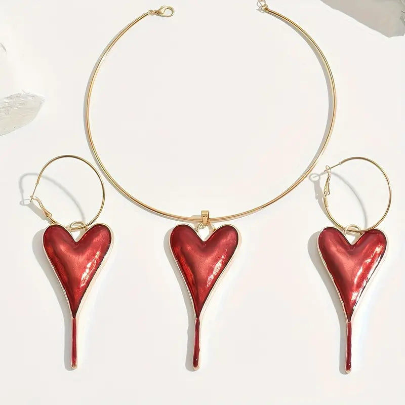 JOYERIA EXCLUSIVA! SET DE COLLAR Y ARETES LOVE RED + REGALO GRATIS!