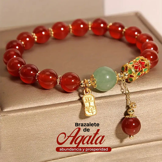 BRAZALETE PARA LA ABUNDANCIA Y PROSPERIDAD DE AGATA ROJO