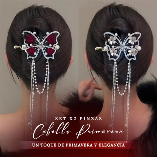 SET EXCLUSIVO! SET X 2 PINZAS PARA EL CABELLO PRIMAVERA + REGALO SORPRESA