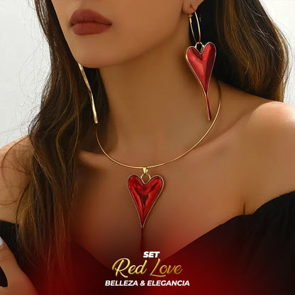 JOYERIA EXCLUSIVA! SET DE COLLAR Y ARETES LOVE RED + REGALO GRATIS!